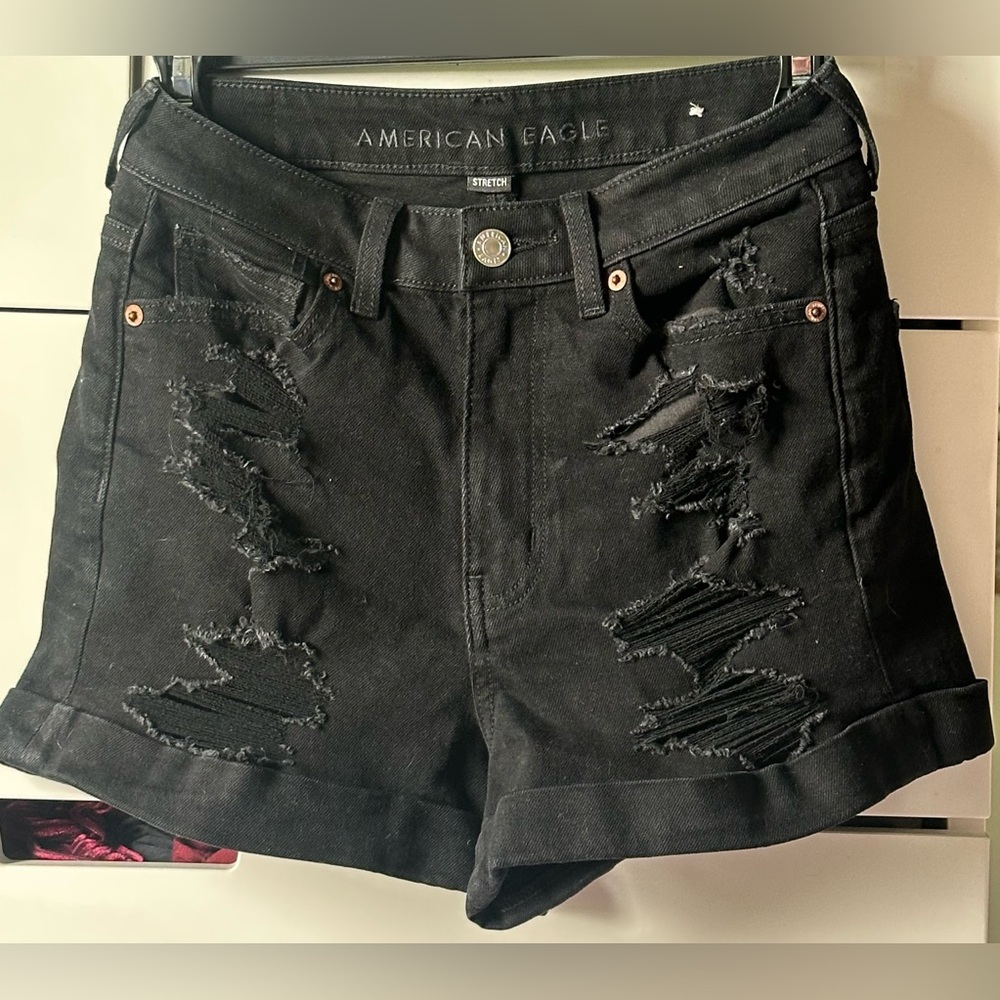American Eagle Outfitters Black Jean Mom Shorts Distressed
